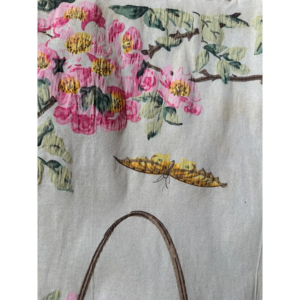 Vintage 50s Chinoiserie Paper Hand Painted Floral Basket Butterfly Wall Decor